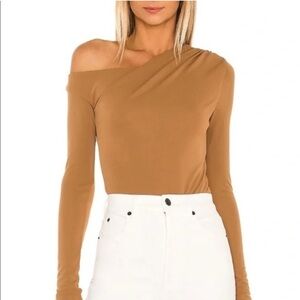 NWOT Song Of Style Via Bodysuit Off The Shoulder Brown Camel Long Sleeve